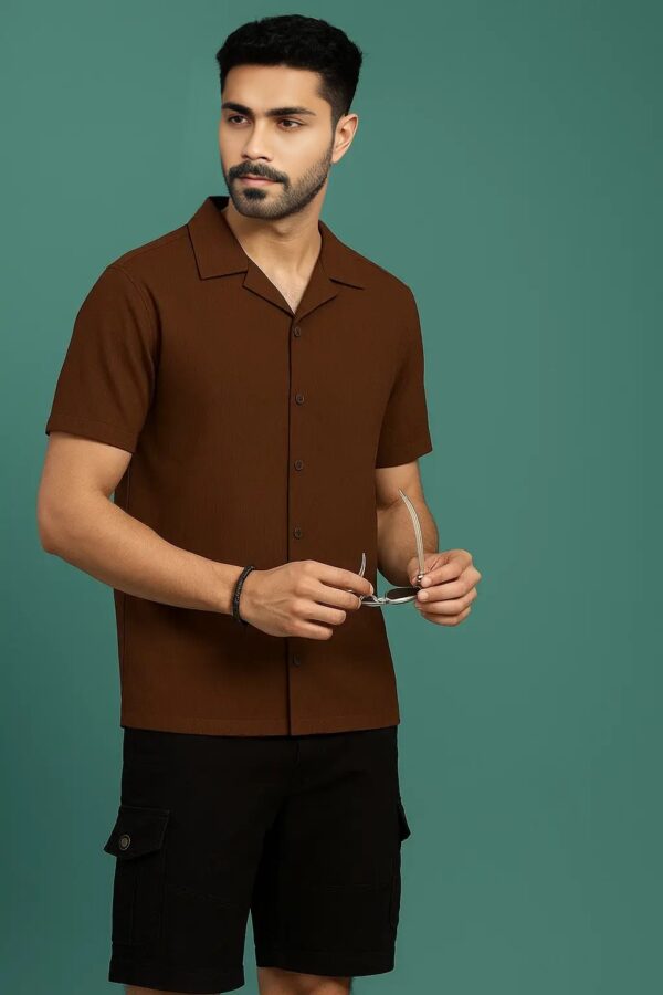 Premium Cuban Collar Half Shirt – Solid Maroon - Image 3