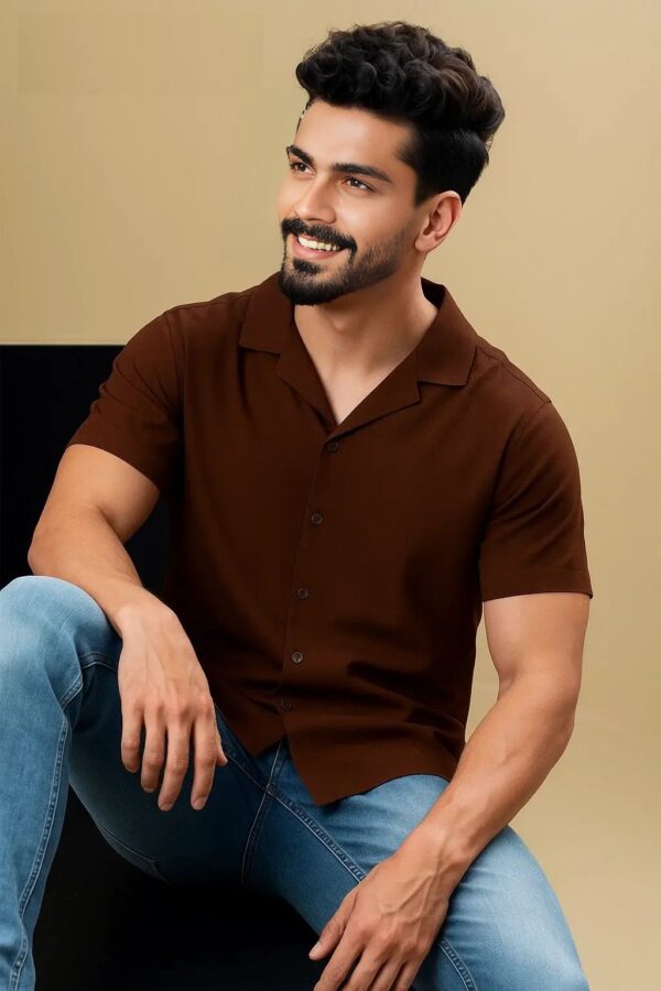 Premium Cuban Collar Half Shirt – Solid Maroon