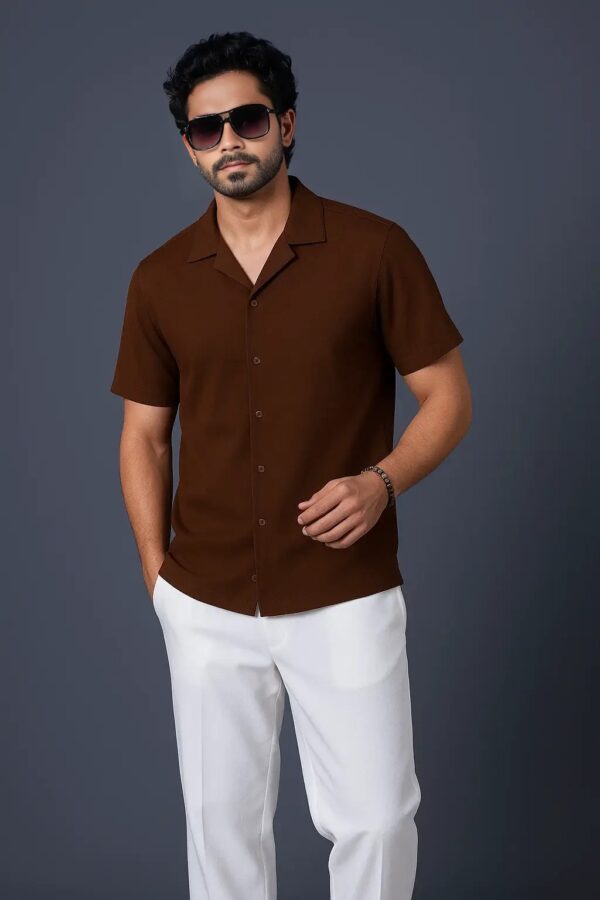 Premium Cuban Collar Half Shirt – Solid Maroon - Image 2