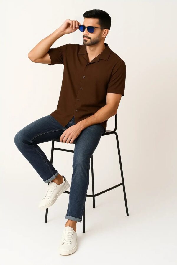 Premium Cuban Collar Half Shirt – Solid Maroon - Image 5