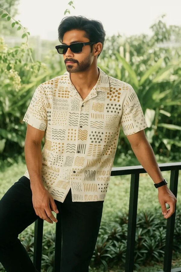 Premium Cuban Collar Half Shirt – Pattern Printed on White - Image 2