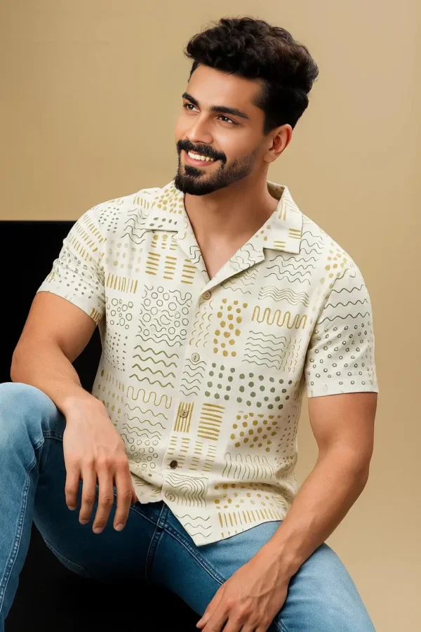 Premium Cuban Collar Half Shirt – Pattern Printed on White - Image 3