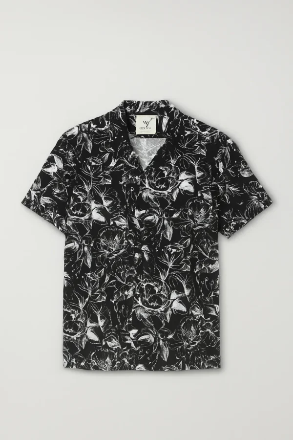 Premium Cuban Collar Half Shirt - Black and White Hand - Image 3