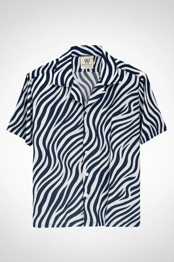 Cuban Collar Half Shirt - Zebra Style Abstract Print - Image 3
