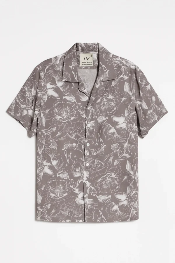 Cuban Collar Half Shirt - Soft White Floral Design - Image 3