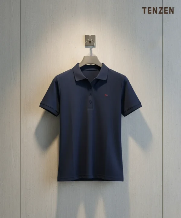Premium Women's Polo Shirt- Classic Navy Blue - Image 2