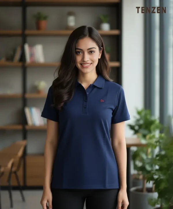 Premium Women's Polo Shirt- Classic Navy Blue